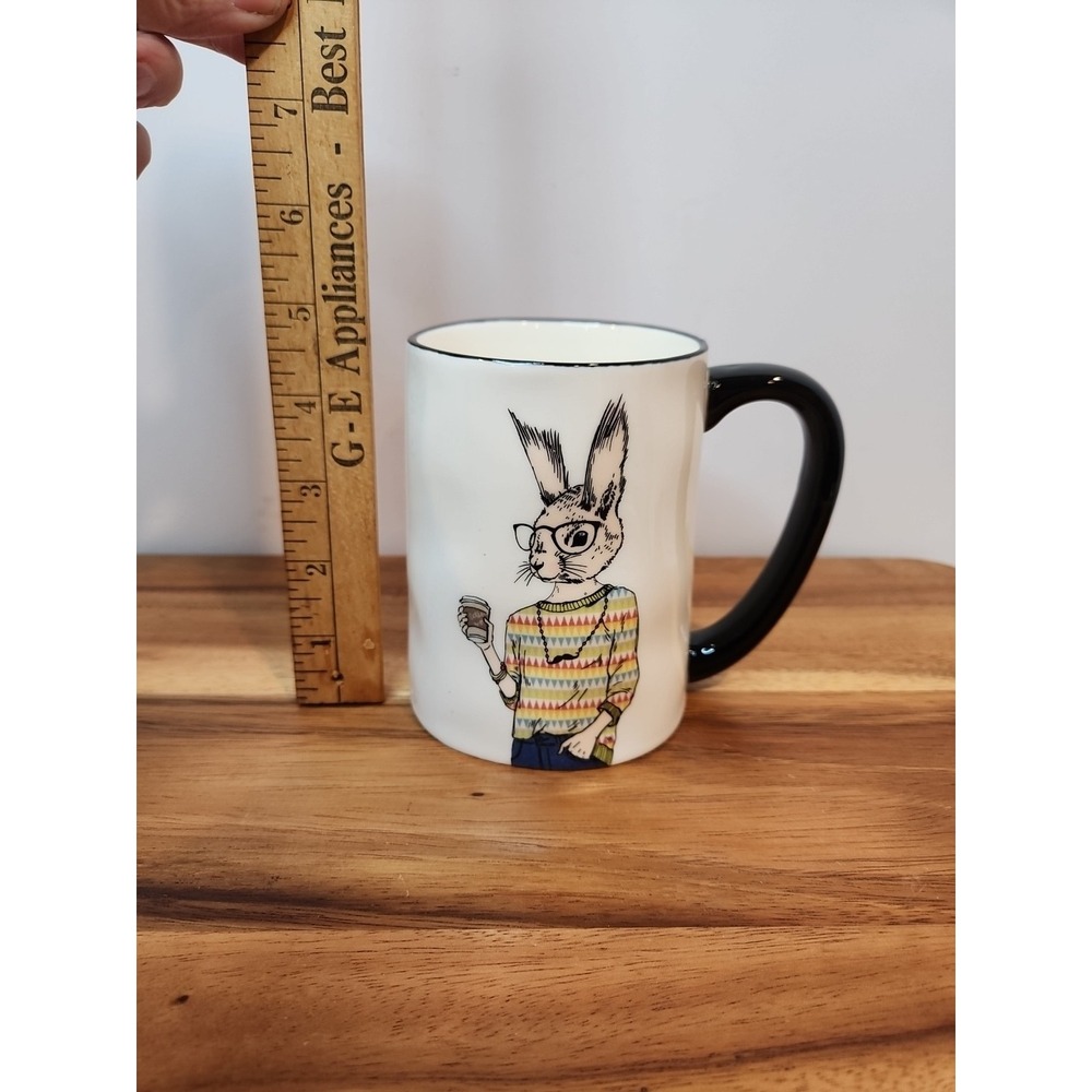 Hipster Animal Coffee Mugs NWOT Stoneware By Signature Rabbit As Woman - Picture 7 of 7